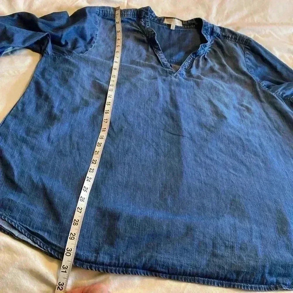 Side Stitch Los Angeles Denim Shirt Dress, Blue, Plus Size 2X Petite. - Picture 9 of 10